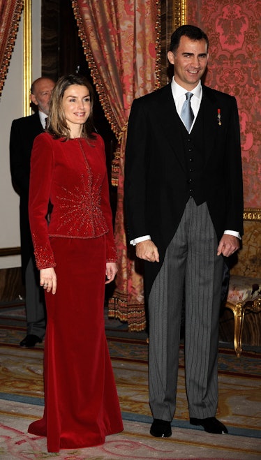 Prince Felipe and Princess Letizia of Spain attend  the annual Foreign Ambassadors Reception, at The...