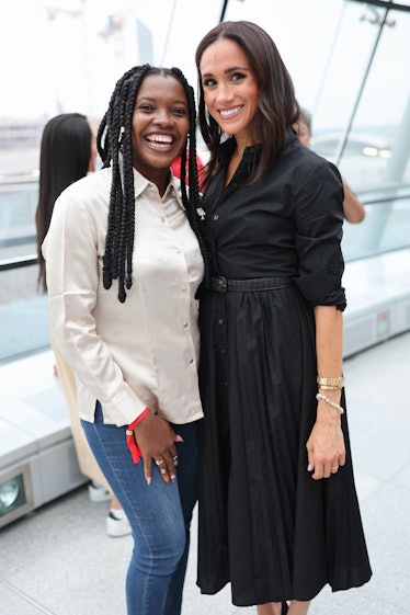 Meghan, Duchess of Sussex meets Glory Essien at the "Friends @ Home Event" at the Station Airport du...