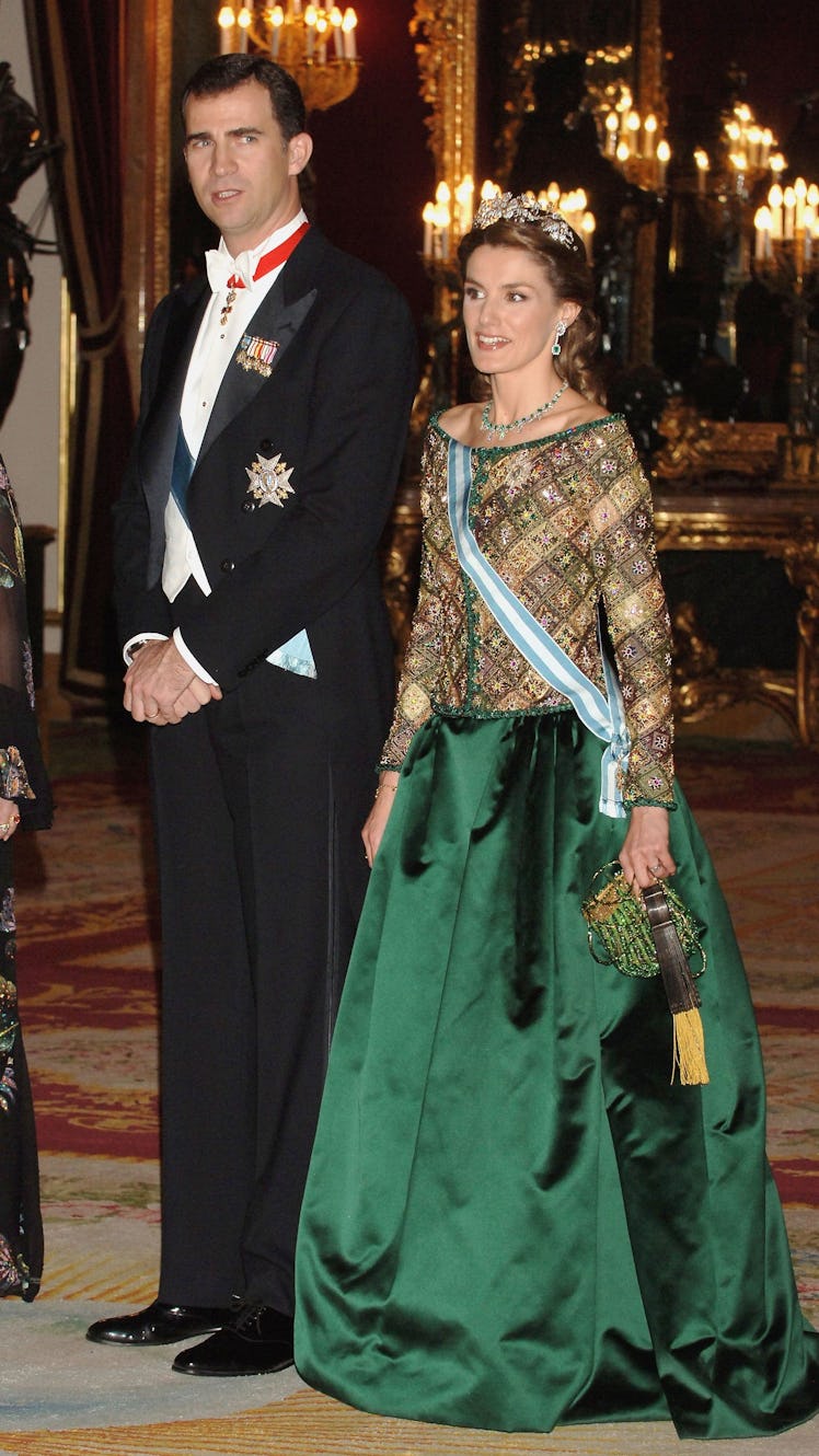 Crown Prince Felipe and Princess Letizia of Spain attend an official dinner in honour of Russian Pre...
