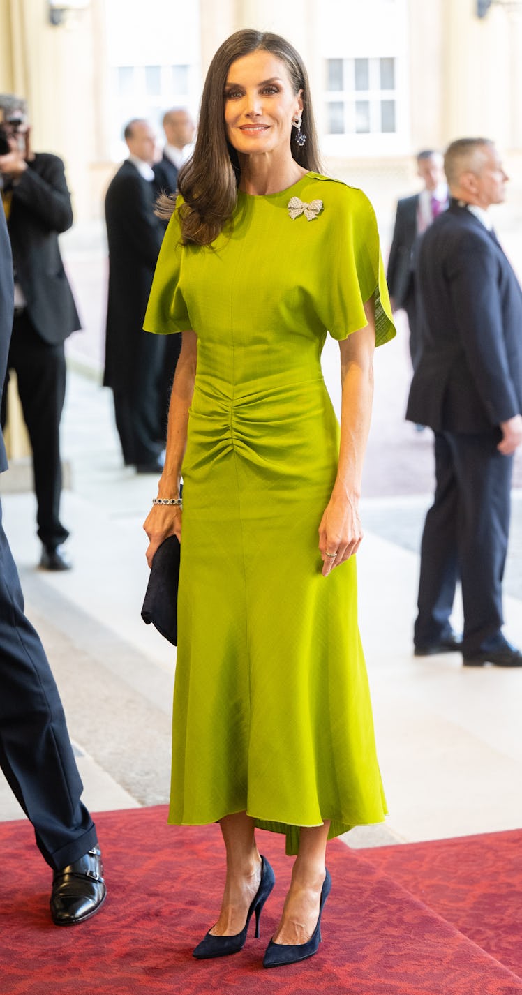 Queen Letizia of Spains attends the Coronation Reception For Overseas Guests at Buckingham Palace on...