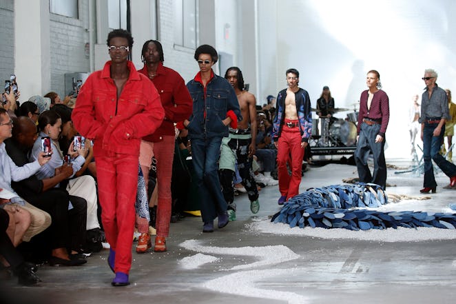 NEW YORK, NEW YORK - SEPTEMBER 12: Models walk the runway wearing Kozaburo at ZeroSpace Brooklyn dur...