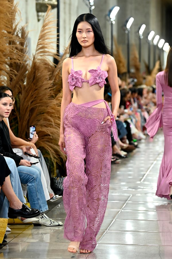 A model walks the runway at the PatBO show during New York Fashion Week.