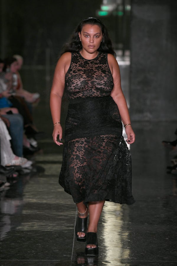 Paloma Elsesser walks the runway at the Eckhaus Latta show during New York Fashion Week.