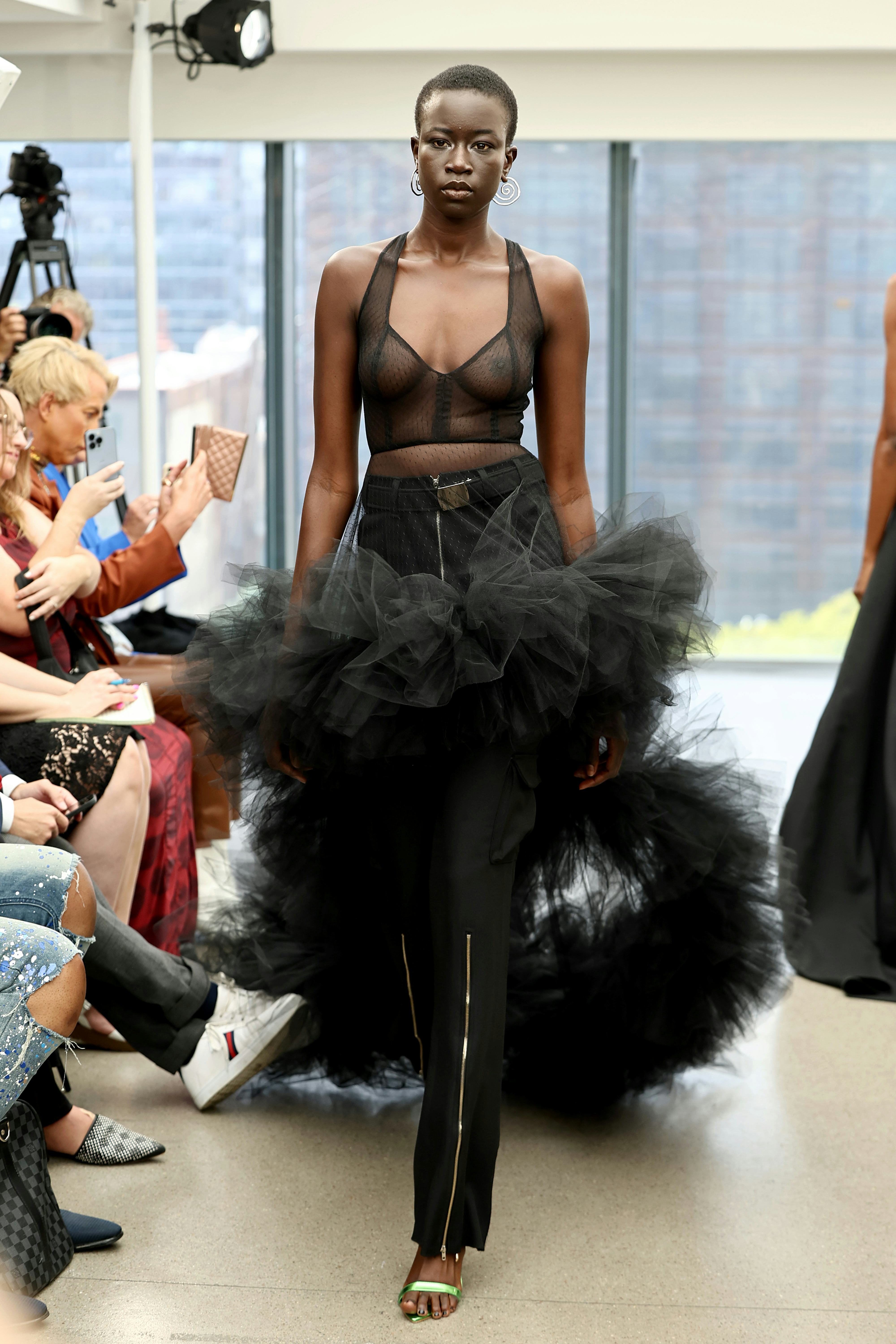A model walks the runway at the Bishme Cromartie fashion show during New York Fashion Week.