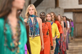 Models walk the runway for the Ralph Lauren Spring Summer 2024 runway show during New York Fashion W...