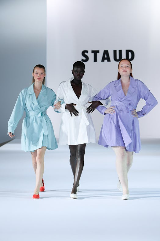 Models on the runway at Staud Spring 2024 Ready To Wear Fashion Show at The Plaza Hotel on September...