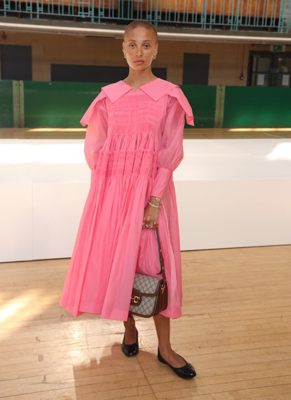 Adwoa Aboah attends the Molly Goddard show during London Fashion Week September 2019. 