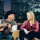 THE TONIGHT SHOW WITH JAY LENO -- Episode 1222 -- Pictured: (l-r) Musical guests Garth Brooks and Tr...