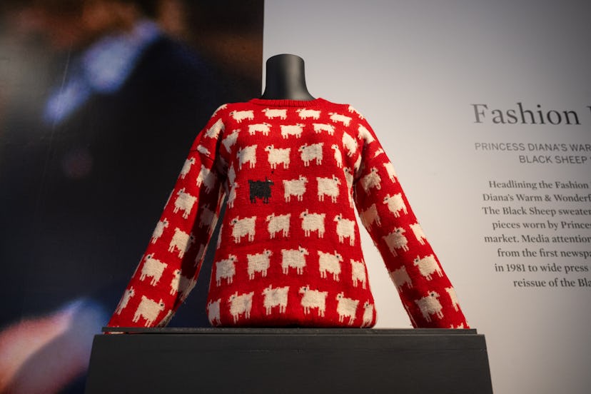 Princess Diana’s Black Sheep Sweater on display at Sotheby’s on September 07, 2023 in New York City.