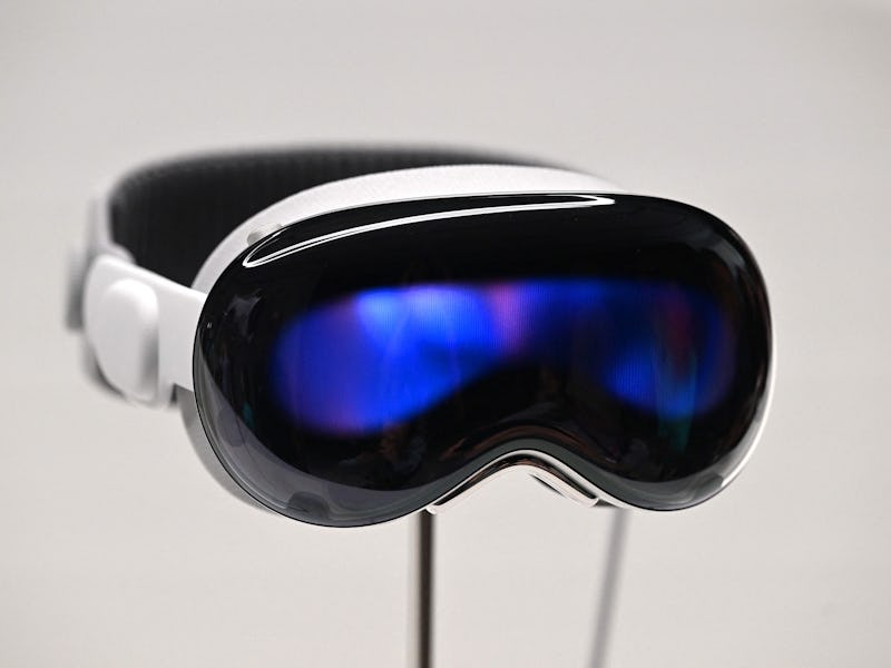 Apple's new Vision Pro virtual reality headset is displayed during Apple's Worldwide Developers Conf...