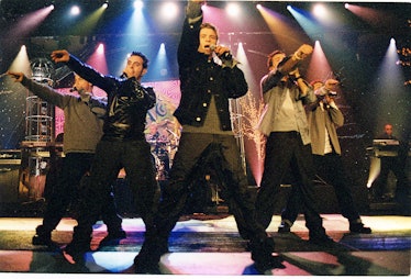 JC Chasez, Chris Kirkpatrick, Lance Bass, Joey Fatone and Justin Timberlake of N Sync (Photo by Jeff...