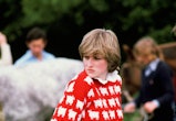 Diana, Princess of Wales (1961 - 1997) wearing 'Black sheep' wool jumper by Warm and Wonderful (Muir...