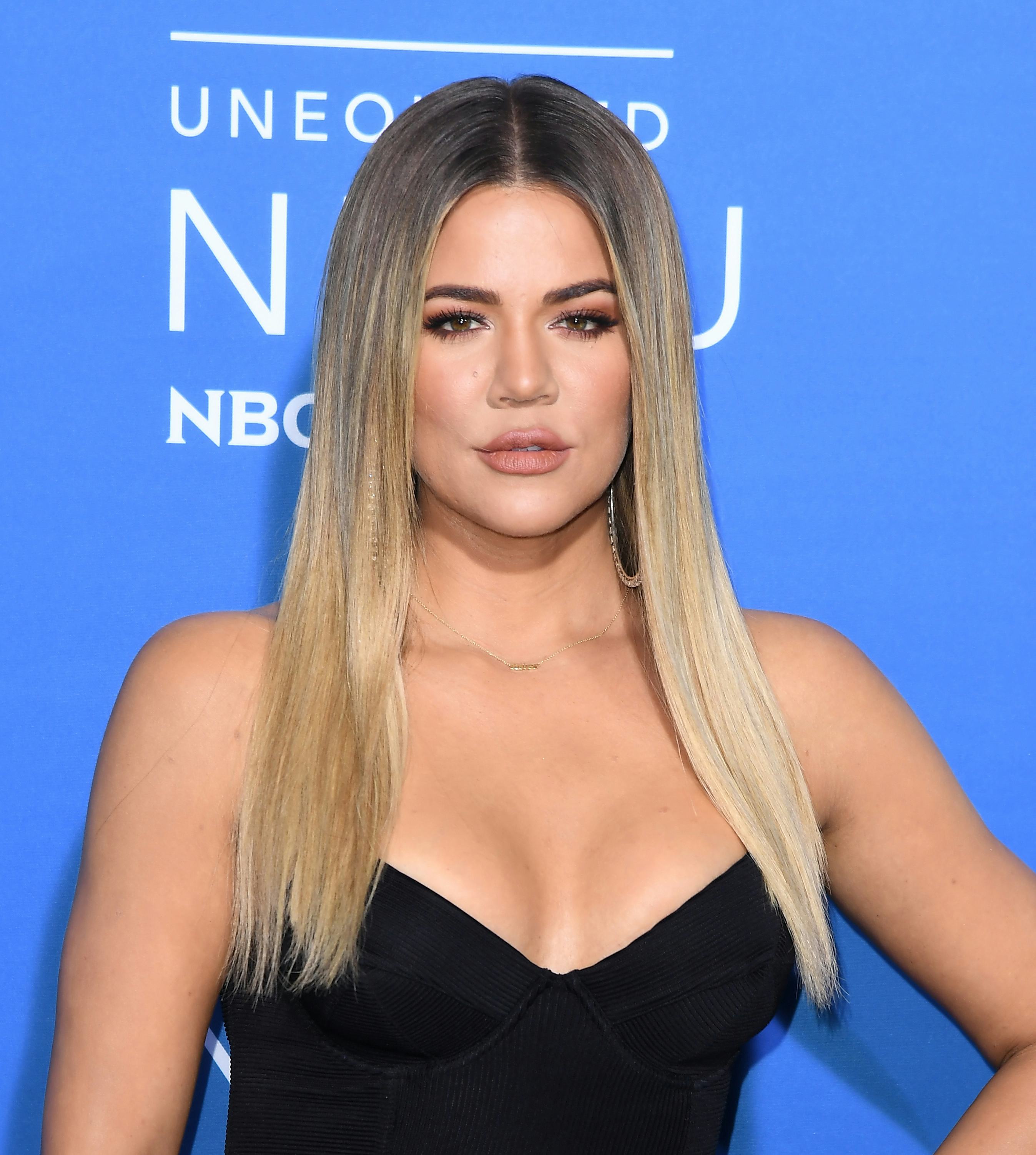 Khloe Kardashian&rsquo;s long blonde hair in 2017.