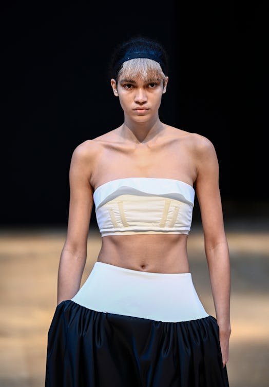 A model walks the runway at the Molly Goddard show during London Fashion Week 