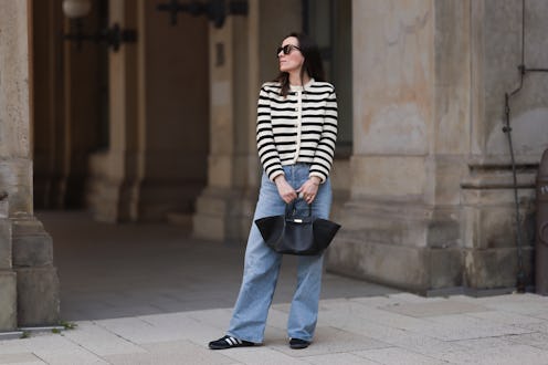 HAMBURG, GERMANY - MAY 09: Elise Seitz seen wearing Bottega Veneta black shades, Celine black belt, ...