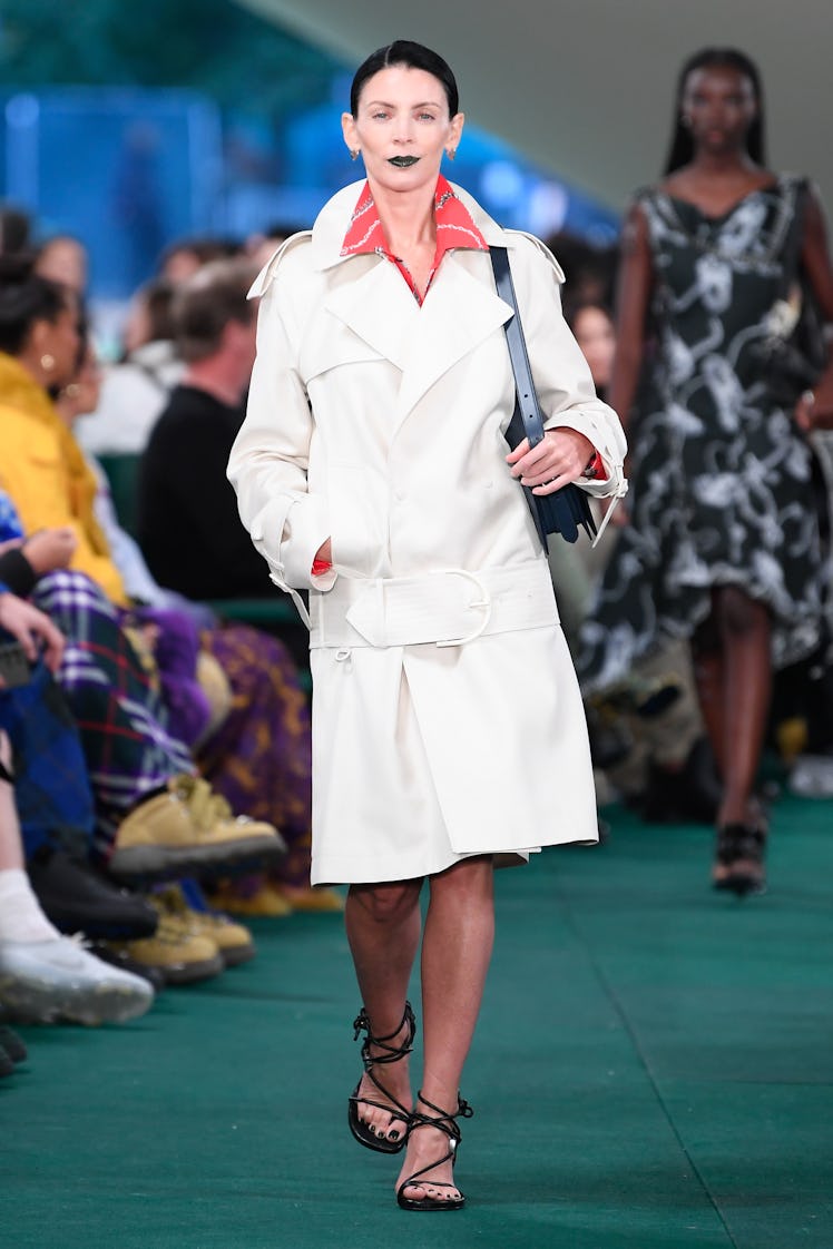 Model on the runway at the Burberry Spring 2024 Ready To Wear Fashion Show held at Highbury Fields o...
