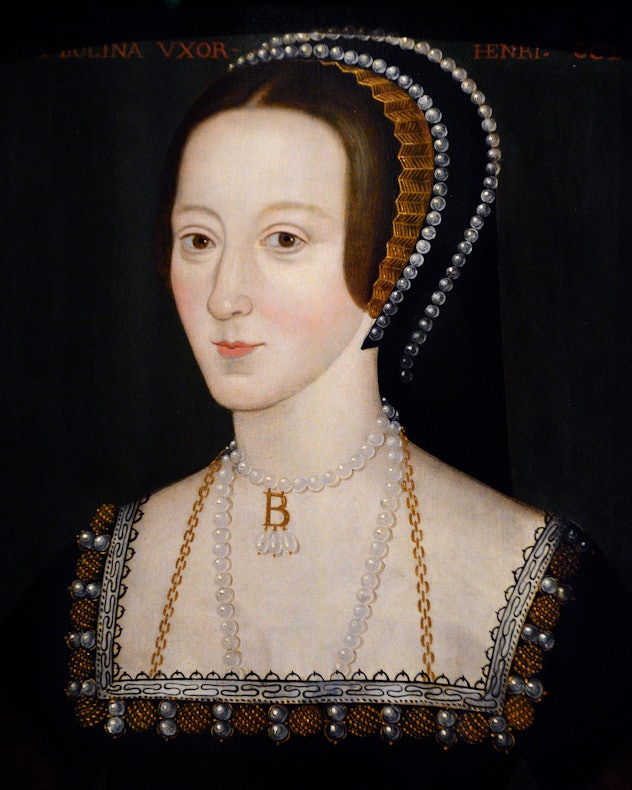 LONDON, ENGLAND - SEPTEMBER 29, 2017:  A late 16th century portrait of Anne Boleyn (c.1500-1536) by ...