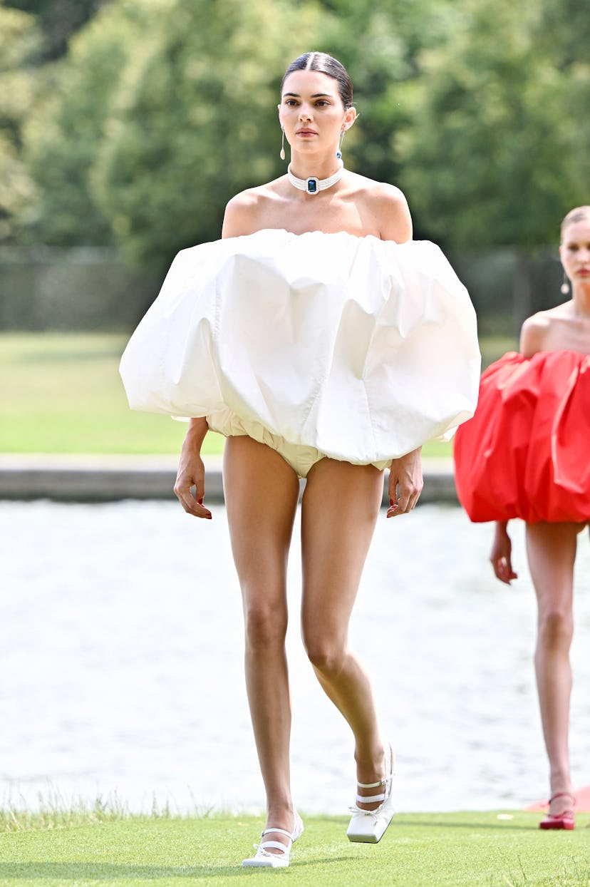 Kendall Jenner  walks the runway during "Le Chouchou" Jacquemus' Fashion Show at Chateau de Versaill...