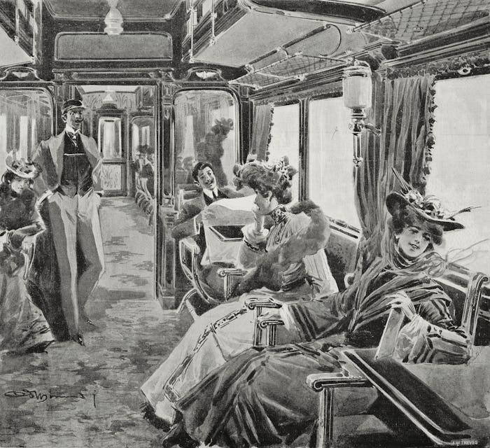 Interior of an electric train from the Valtellina railway, Italy, drawing by A Minardi, from L'Illus...