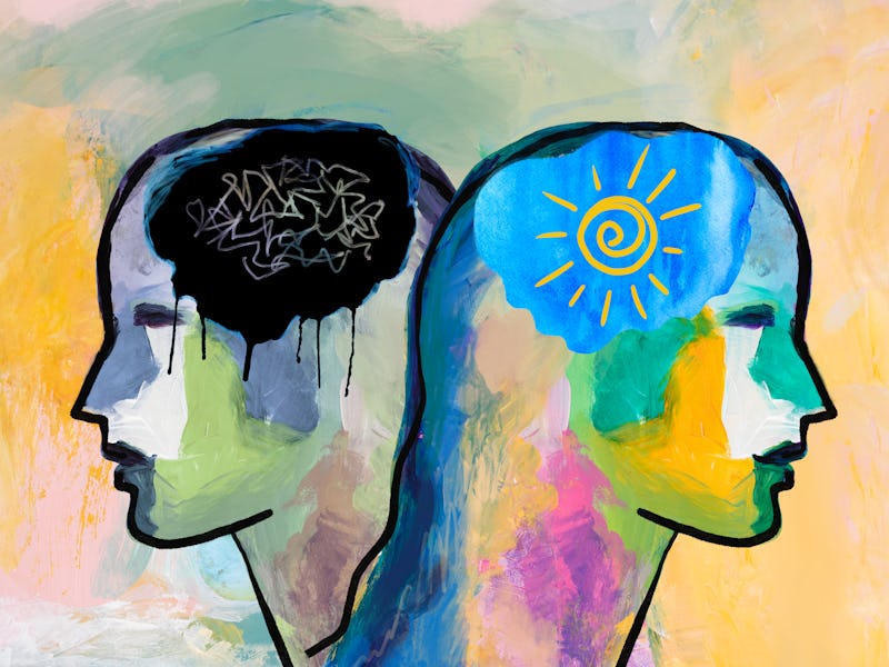 Mental health. Abstract human head and brain shape. happy and sad. mood disorder.