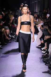 Bella Hadid walks the runway during the Miu Miu at paris fashion week