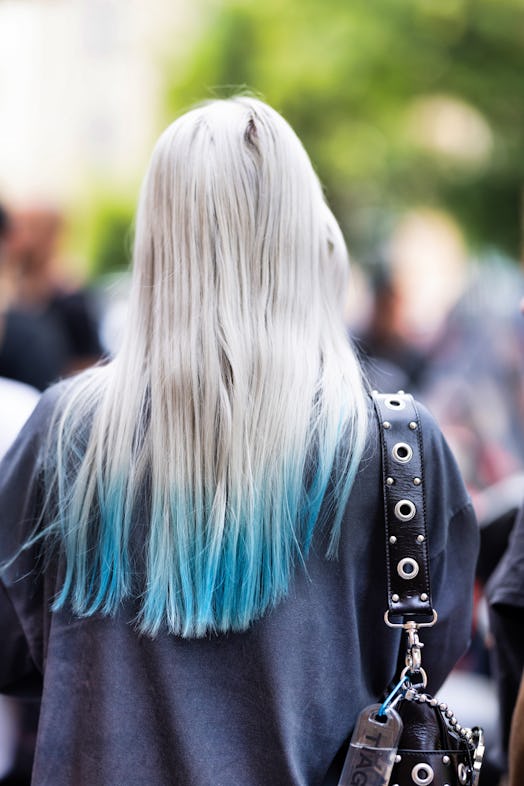 Technicolor hair is a Milan Fashion Week Spring/Summer 2024 street style beauty trend