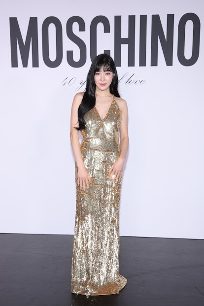 MILAN, ITALY - SEPTEMBER 21: Tiffany Young attends the Moschino fashion show during the Milan Fashio...