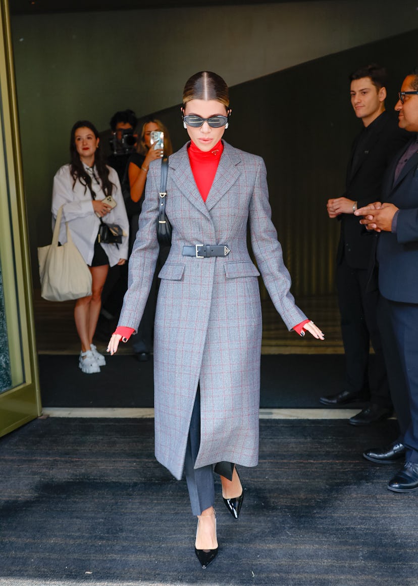 Sofia Richie is seen heading to The Prada show during Milan Fashion Week on September 21, 2023 in Mi...