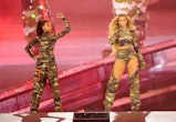 Blue Ive Carter and Beyoncé perform onstage during the "RENAISSANCE WORLD TOUR" at Mercedes-Benz Sta...