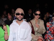 MILAN, ITALY - SEPTEMBER 22: Bad Bunny and Kendall Jenner are seen at Gucci Ancora during Milan Fasi...