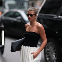 Sofia Richie is seen outside Proenza Schouler's 2023 New York Fashion Week show wearing a black and ...