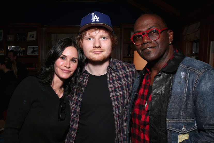 Actress Courteney Cox, recording artist Ed Sheeran and producer Randy Jackson.