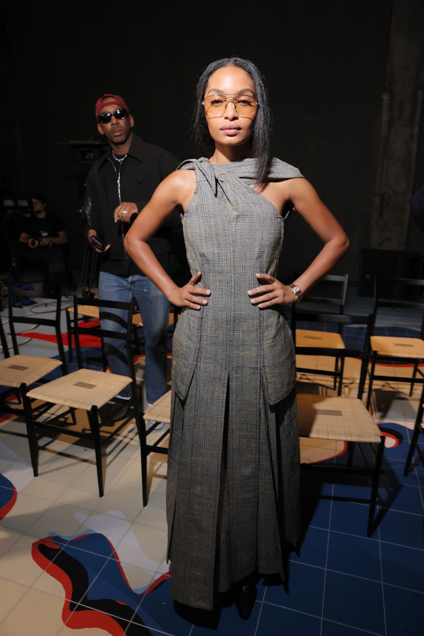 MILAN, ITALY - SEPTEMBER 23: Yara Shahidi attends the Bottega Veneta fashion show during the Milan F...