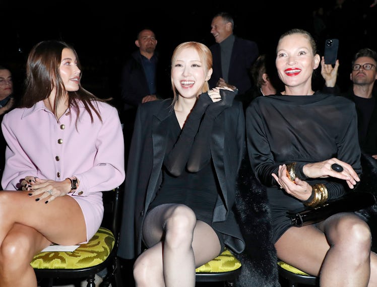 Zoe Kravitz, Hailey Bieber, Rosé, and Kate Moss in front row at Saint Laurent RTW Spring 2023 photog...