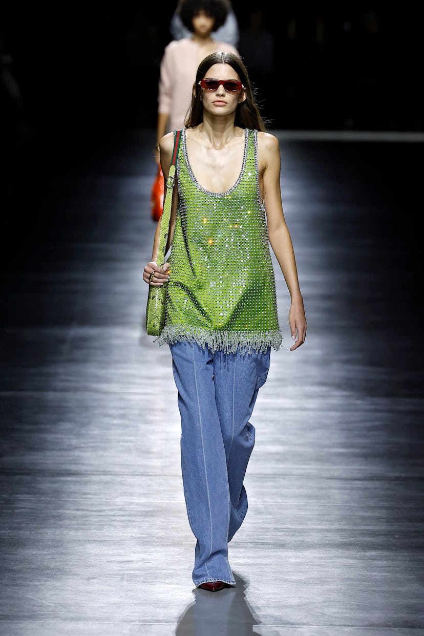 A model walks the runway at the Gucci fashion show during the Milan Fashion Week Womenswear Spring/S...