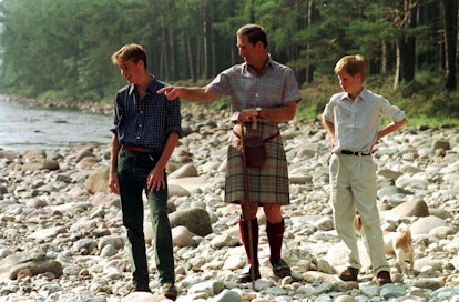 King Charles with his then-teenage sons William and Harry during a morning walk at Balmoral Estate.