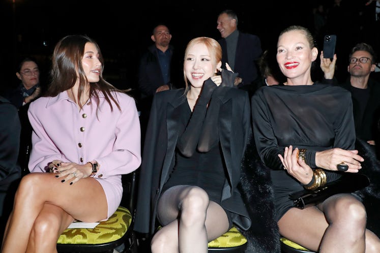 Hailey Bieber, Rosé, and Kate Moss in front row at Saint Laurent RTW Spring 2023 photographed on Sep...
