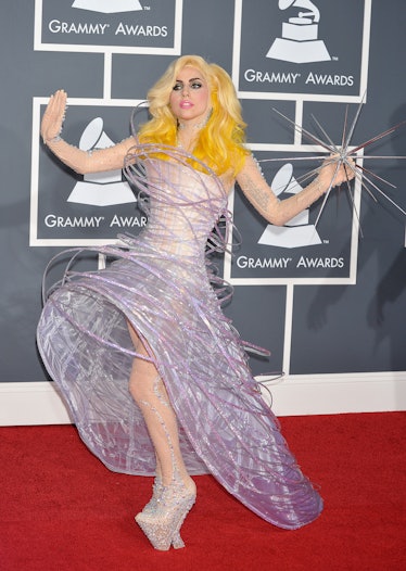 Singer Lady GaGa arrives at the 52nd Annual GRAMMY Awards held at the Staples Center.  