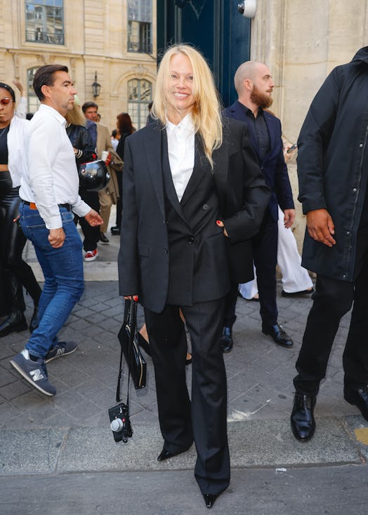 Pamela Anderson is seen attending The Row runway show during Paris Fashion Week on September 27, 202...