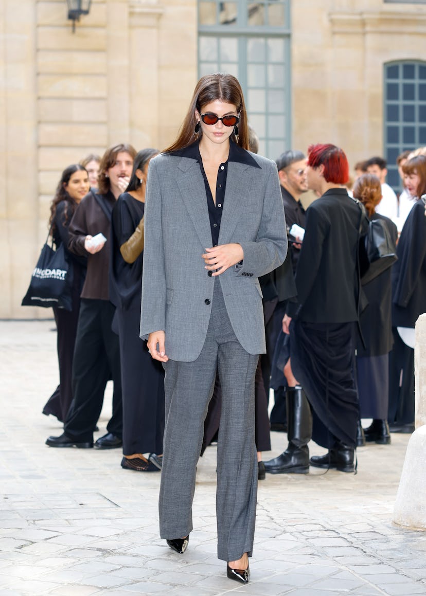 PARIS, FRANCE - SEPTEMBER 27: Kaia Gerber is seen attending The Row runway show during Paris Fashion...