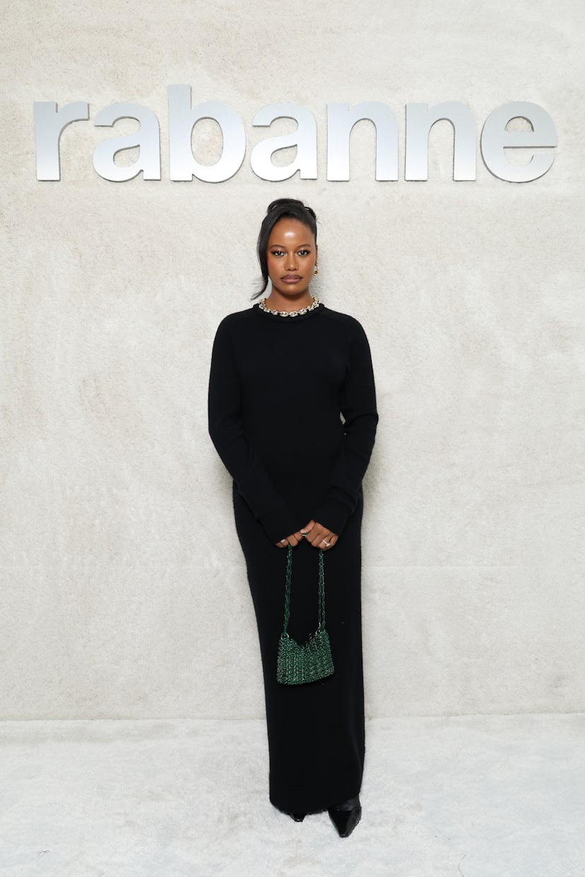 PARIS, FRANCE - SEPTEMBER 28: Taylour Paige attends the Rabanne Womenswear Spring/Summer 2024 show a...
