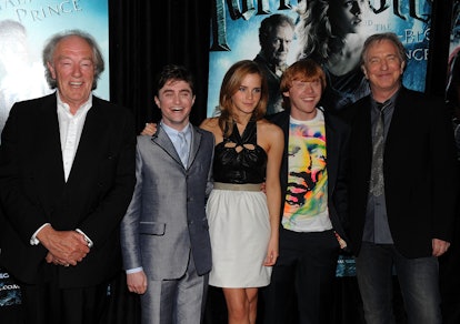 The late Michael Gambon with Daniel Radcliffe, Emma Watson, Rupert Grint, and Alan Rickman.