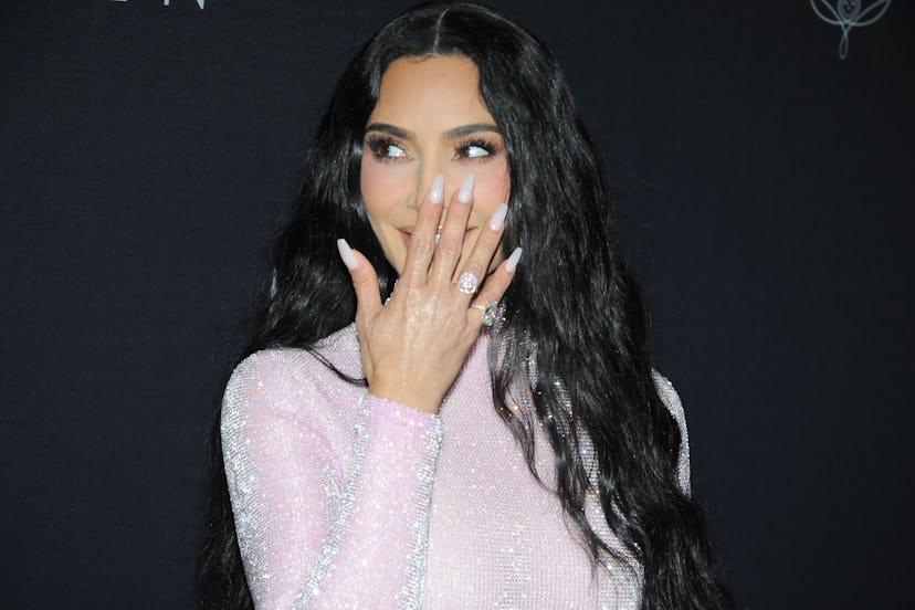 Kim Kardashian’s strawberry milk nails give Libra vibes.