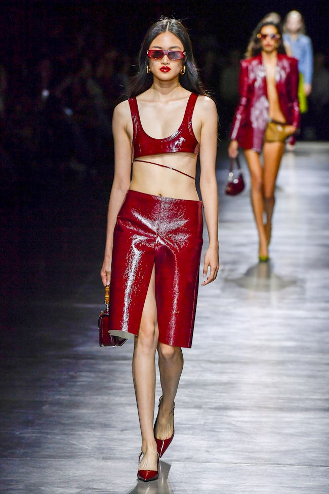 MILAN, ITALY - SEPTEMBER 22: A model walks the runway during the Gucci Ready to Wear Spring/Summer 2...