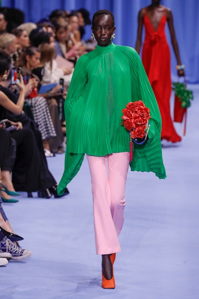 PARIS, FRANCE - SEPTEMBER 27: A model walks the runway during the Balmain Ready to Wear Spring/Summe...