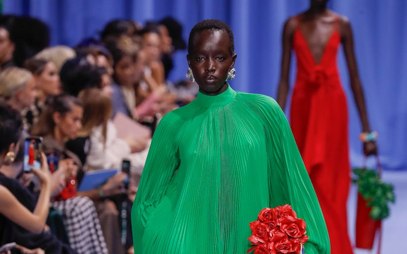 PARIS, FRANCE - SEPTEMBER 27: A model walks the runway during the Balmain Ready to Wear Spring/Summe...