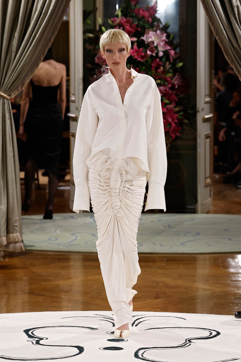 A model walks the runway during the Schiaparelli Womenswear Spring/Summer 2024 show.