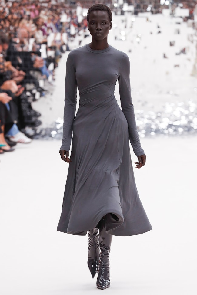 PARIS, FRANCE - SEPTEMBER 27: A model walks the runway during the Acne Ready to Wear Spring/Summer 2...