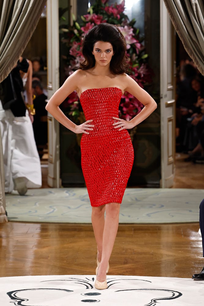 Kendall Jenner teased hair at Schiaparelli Spring/Summer 2024 for Paris Fashion Week