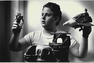 Young Eli Poliak, 12 with "Masters of the Universe" Toys. Many people want these sorts of "War Toys"...